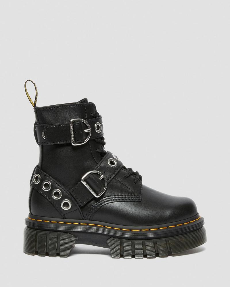 Dr Martens Audrick Hardware Lær Platform Støvler Dame Svarte | Norge 547SGL